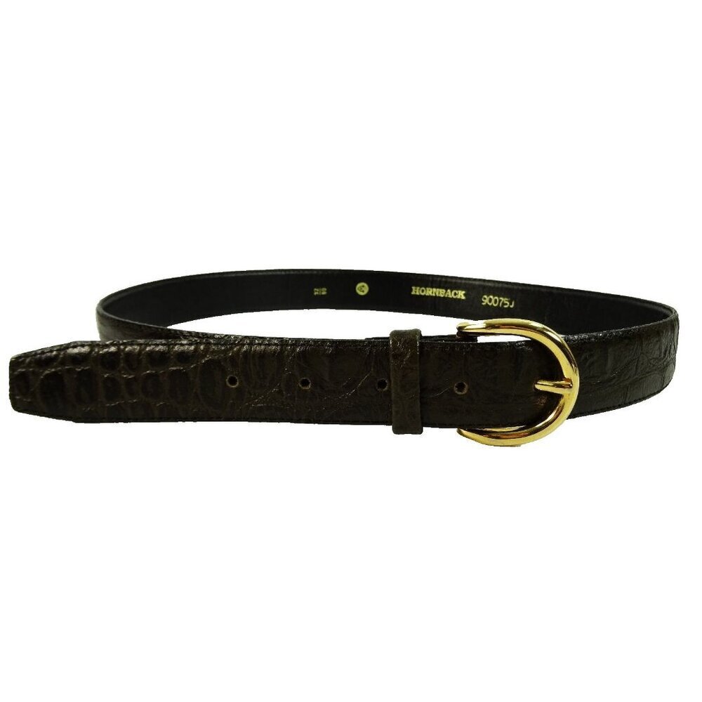 Hornback Crocodile Style Embossed Genuine Leather Belt Brown Gold Buckle 32/80